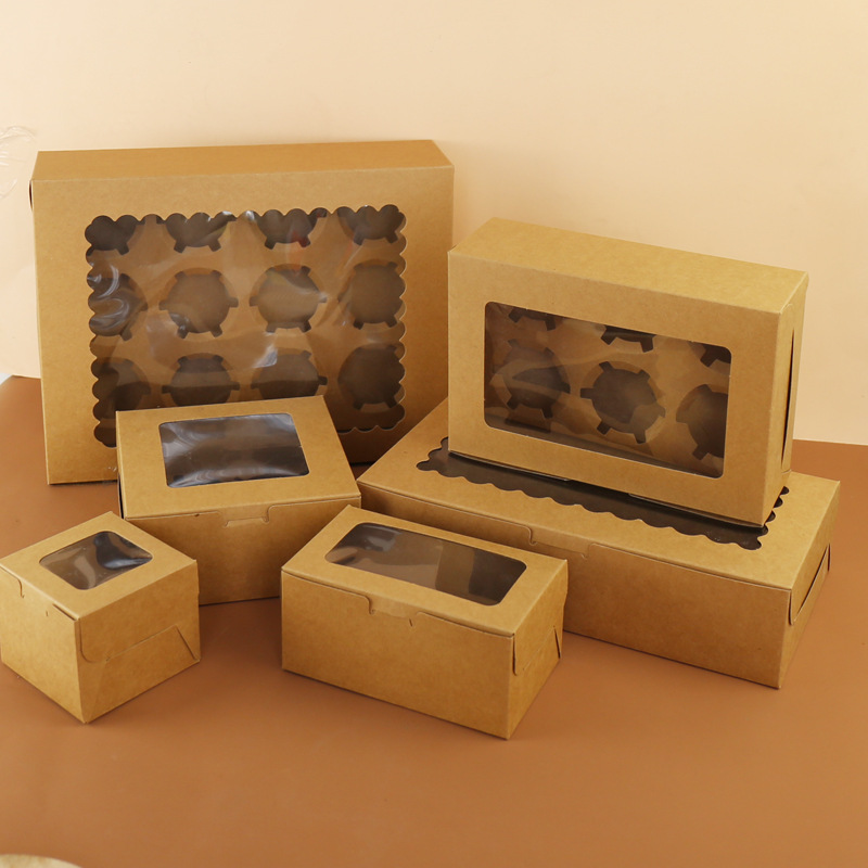 Kraft paper white card 1/2/4/6/8/12 cupcake box window muffin box packaging box with inner tray
