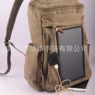 Production and Processing 5W Solar Charging Backpack Mobile Phone/Tablet Computer and Other Canvas Military Green Casual Backpack