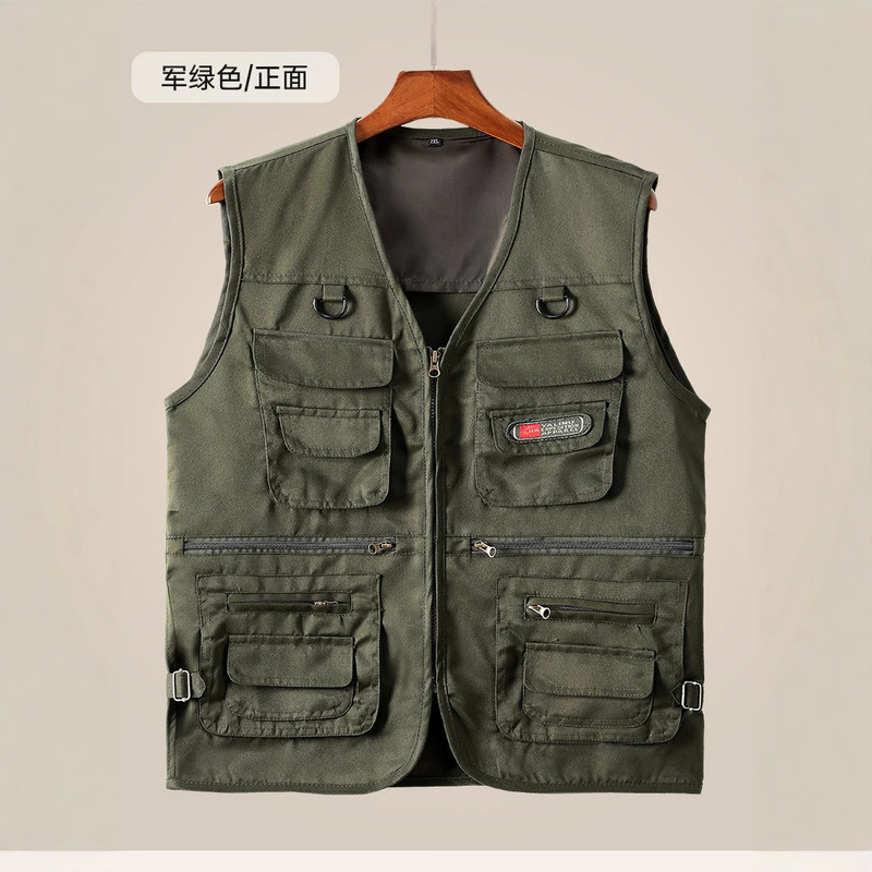 Men's Vest for Spring and Autumn, Padded for Middle-Aged and Elderly Men, Multi-Pocket Vest, Outdoor Fishing Casual Wear, Dad's Vest