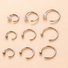 20GX6/8/10MM不锈钢C形锆石鼻环鼻子穿刺饰品 nose hoop ring