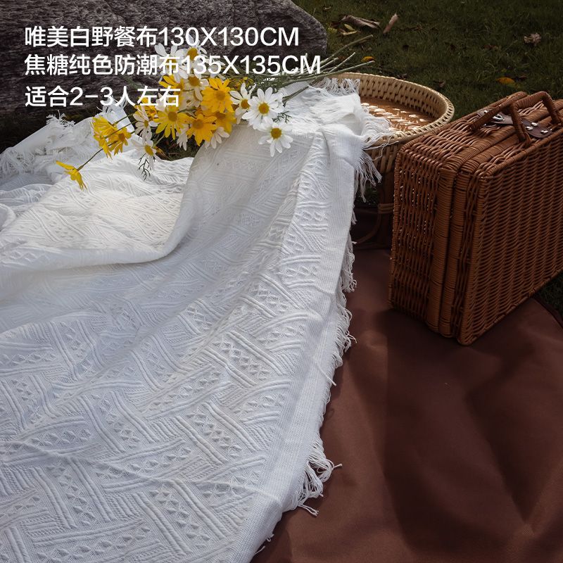 화이트 피크닉천 130*130-캐러멜 방습천