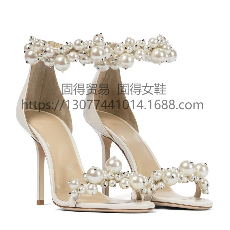 Трансграничная независимая станция ins Fashion Catwalk с жемчугом и открытым носком, женская обувь, сандалии на высоком каблуке