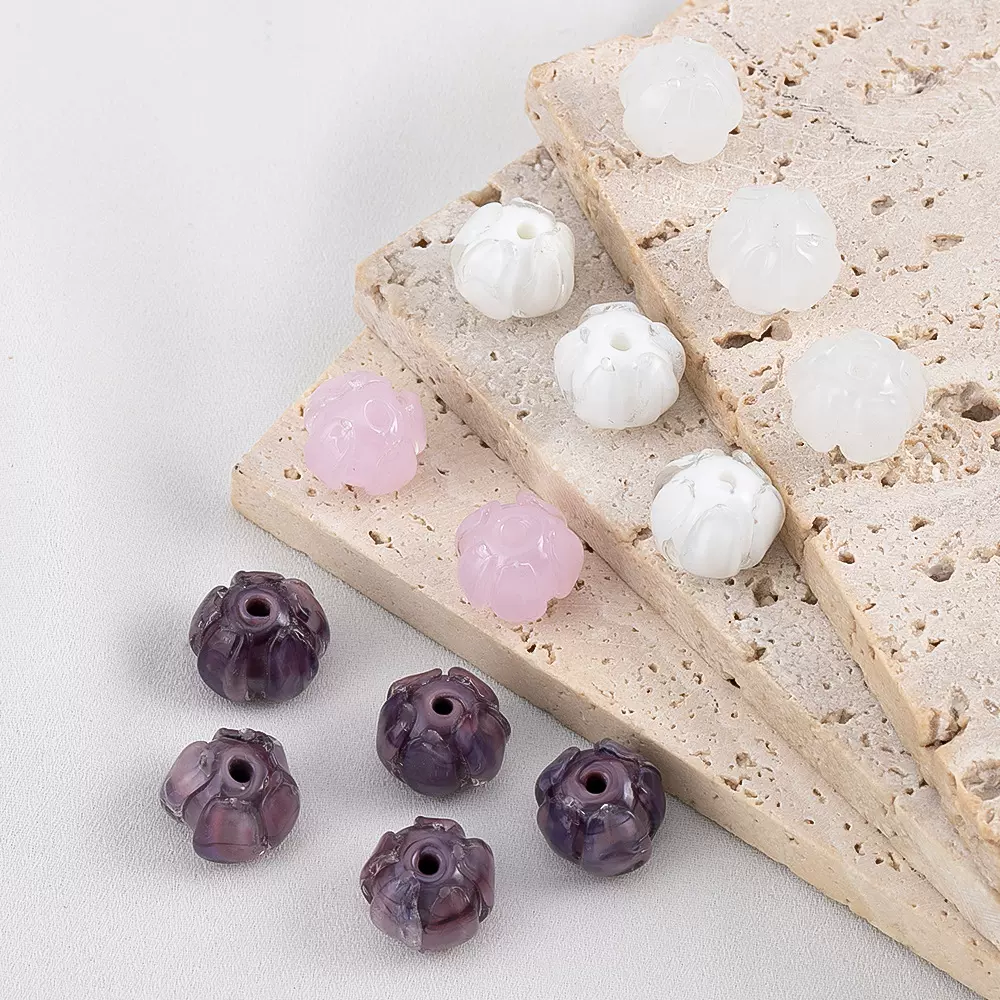 手工琉璃铃兰花串珠 荷花花苞花朵DIY古风汉服发簪流苏材料配件