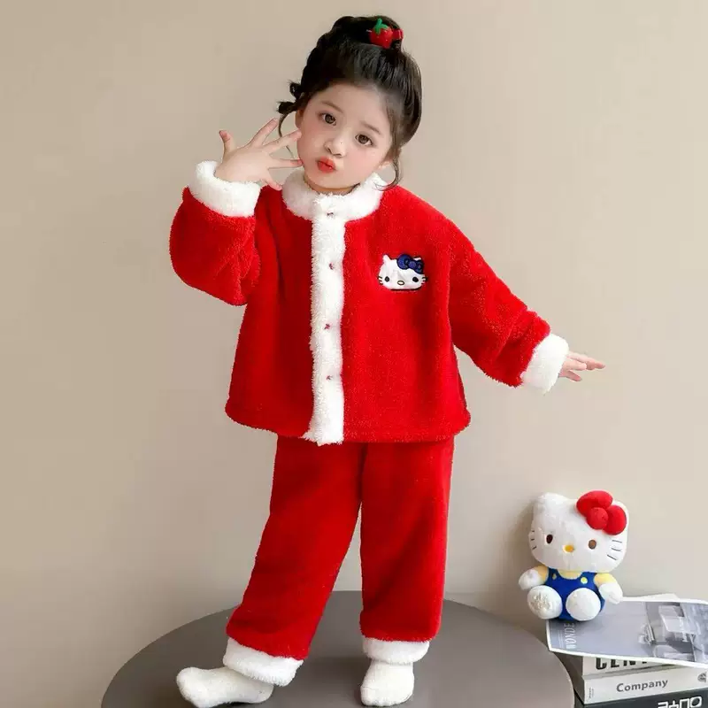 Пижама для девочек из кораллового флиса утеплённая с Hello Kitty