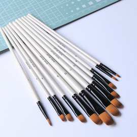 跨境12支装珠光白杆尼龙毛双色画笔套装尖头斜峰水彩油画丙烯美术