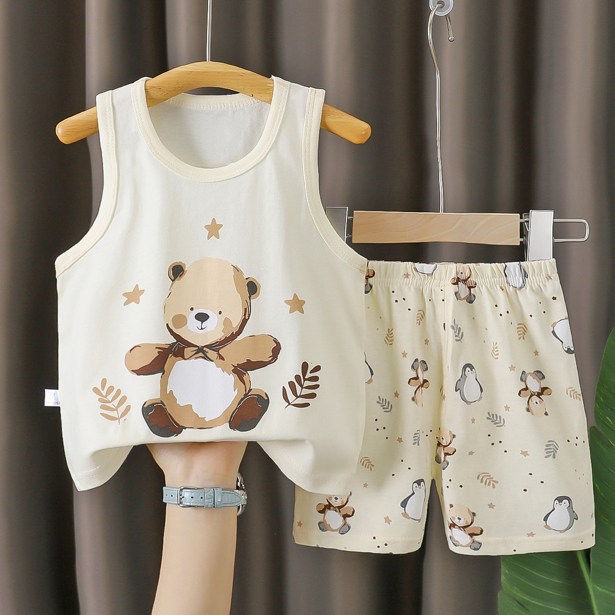 Traje de chaleco para niños, verano de algodón puro, nuevo estilo, verano para bebés, pantalones cortos coreanos, traje de dos piezas para niños