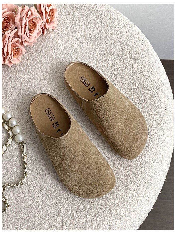 Dép lê nữ bít mũi đế dày mũi rộng phong cách Birkenstock, gót 3 cm — Màu caramel, Màu kaki, Màu mơ chi tiết 30