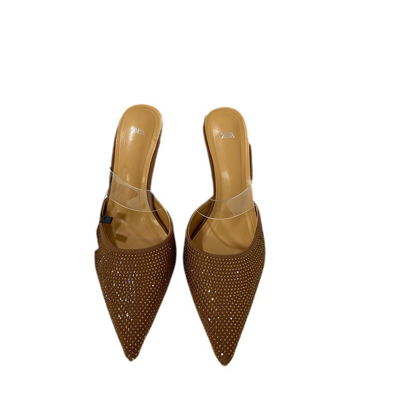 Сандалии (Zara) женские низкие, ПВХ с кристаллами, осенняя модель