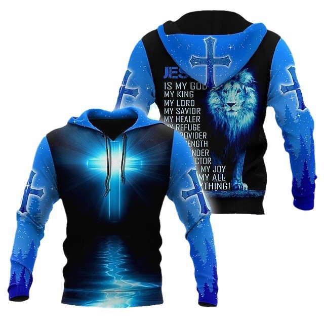 Sudadera con capucha y cordón suelto de manga larga con estampado 3D de cruz de tendencia de moda europea y americana para hombres