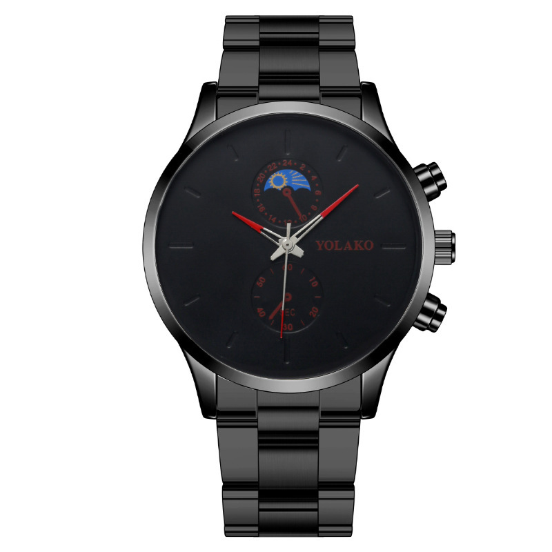 New Foreign Trade Hot Model Cross-Border Hot Selling Fashion Two-Eyed Moon Men's Watch Men's Watch Steel Band Men's Quartz Watch