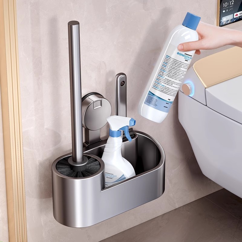 Space Aluminum Toilet Brush No Dead Angle Toilet Artifact Brush Wall Hanging Non-Punch Household Toilet Cleaning Appliance