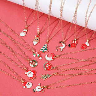 Christmas Necklace Europe and America Hot Christmas Ornaments Color Oil Dropping Pendant Christmas Tree Necklace Cross-border Necklace Ornaments