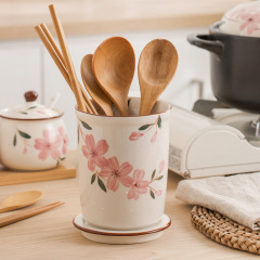手繪櫻花陶瓷筷子筒大號單個筷籠筷子桶瀝水筷架筒收納家用筷子簍