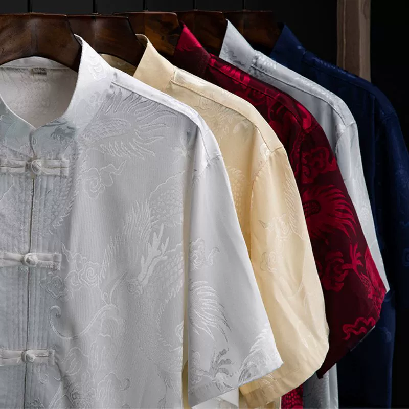 Ледяной костюм с короткими рукавами ретро топ летний средний и пожилой набор большой размер папа новый китайский дедушка летняя одежда