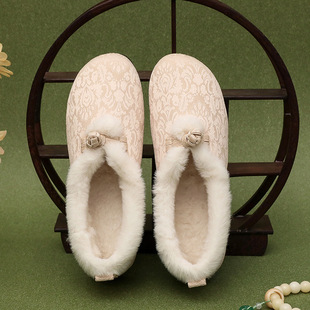 Ethnic Style Winter fleece-lined Cotton Shoes Warm Hanfu Shoes Women's National Style Indoor and Outdoor Cotton Shoes Climbing and Dancing Flat