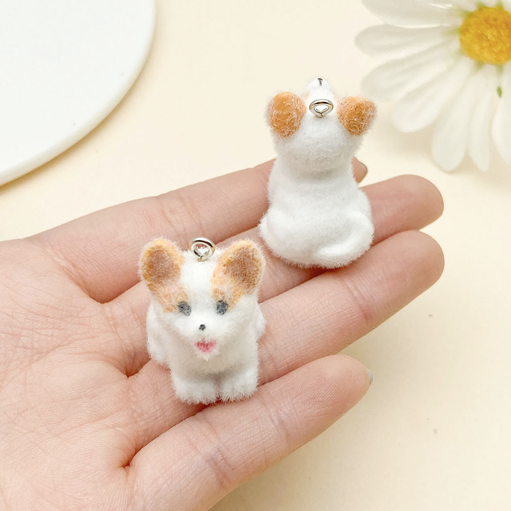 흰색 수지 무리 동물 강아지 코기 30x19mm-22932-6.35g 1개