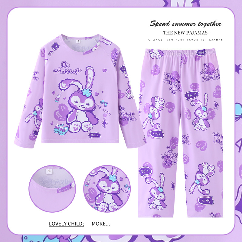 Pijamas de las niñas primavera y otoño manga larga delgada medio y grande niños lindos dibujos animados bebé niños princesa estilo homewear traje