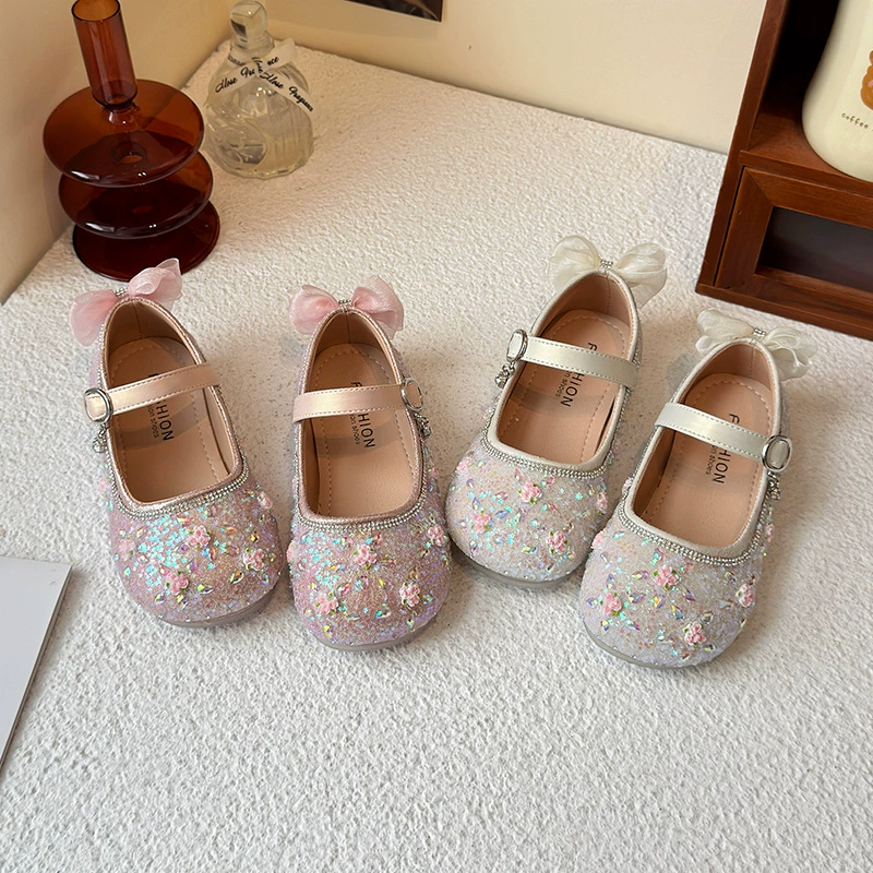 Туфли принцессы для девочек, весна-осень 2025, новые детские маленькие кожаные туфли, туфли с кристаллами, туфли для девочек с платьями, маленькие кожаные туфли
