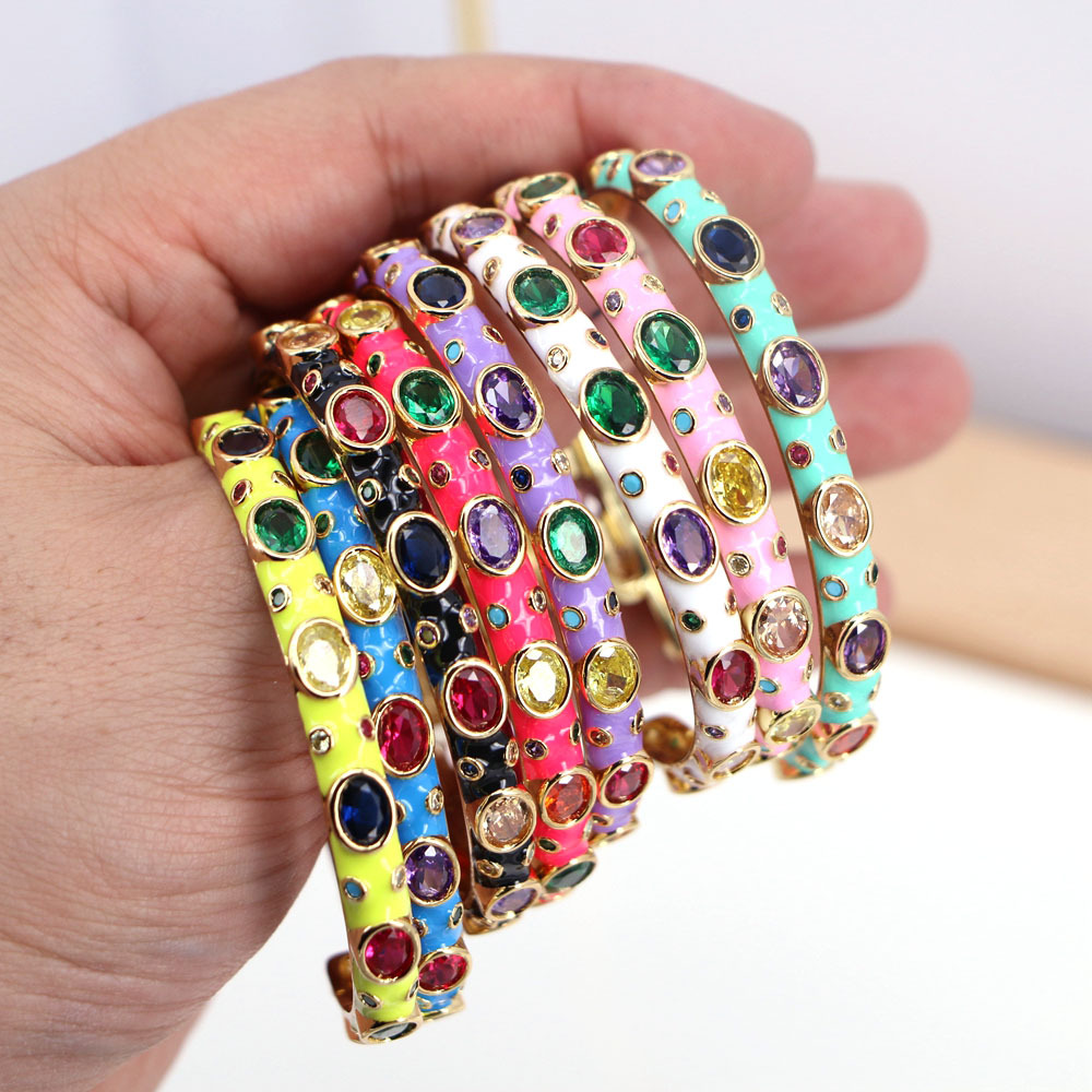 Vintage Micro-inlaid Zircon Color Dripping Oil Adjustable Opening Bracelet display picture 3