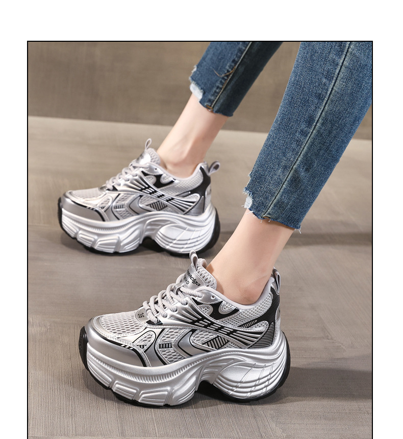 Giày sneaker nữ đế dày tăng chiều cao lưới thoáng khí phong cách dad shoes — xanh lam chi tiết 12