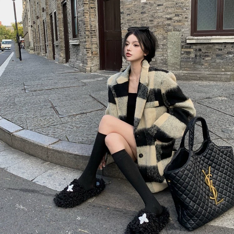 2023 осень-зима Новое клетчатое двустороннее кашемировое пальто женский костюм шерстяное утолщенное пальто в стиле Шанель маленький человек