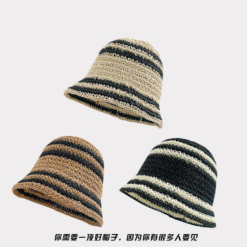 Sombrero de pescador a rayas japonesas, sombrero de verano para mujeres, sombrero de paja plegable, sombrero de sol de playa