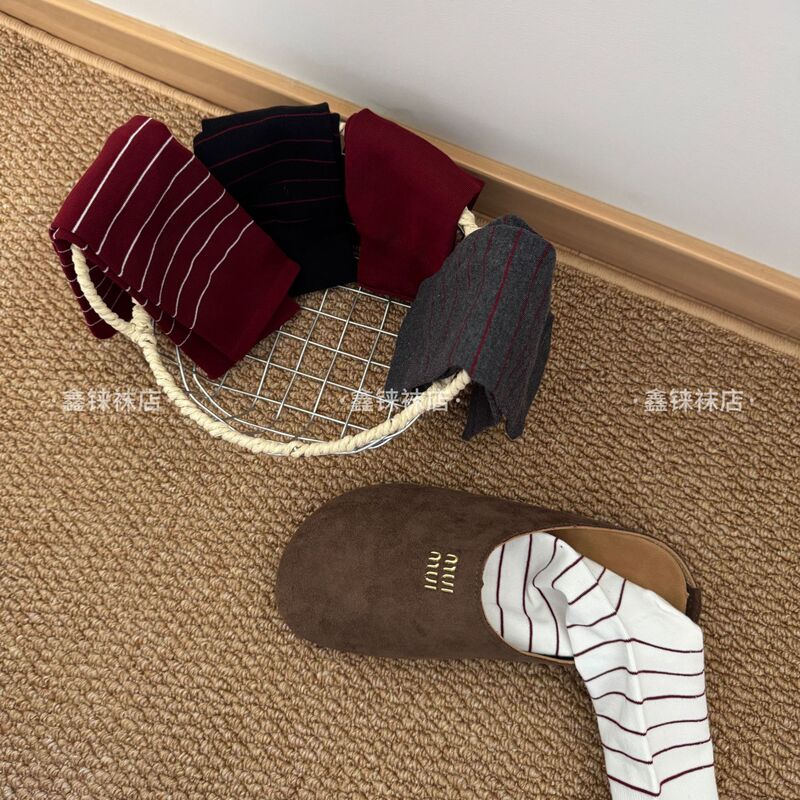 Anchor Socks for Women, Seamless, Anti-Pilling, Striped, High Elasticity, Straight Tube, Mid-Calf Socks, Antibacterial, Sweat-Absorbent, Casual