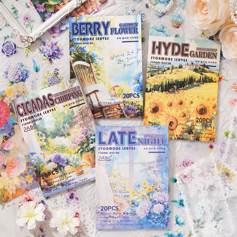 Banye Flower Building Transparente Impermeable Pet Sticker Libro de pegatinas de diario de cuenta manual de bricolaje Libro de pegatinas de paisaje de flores transfronterizas