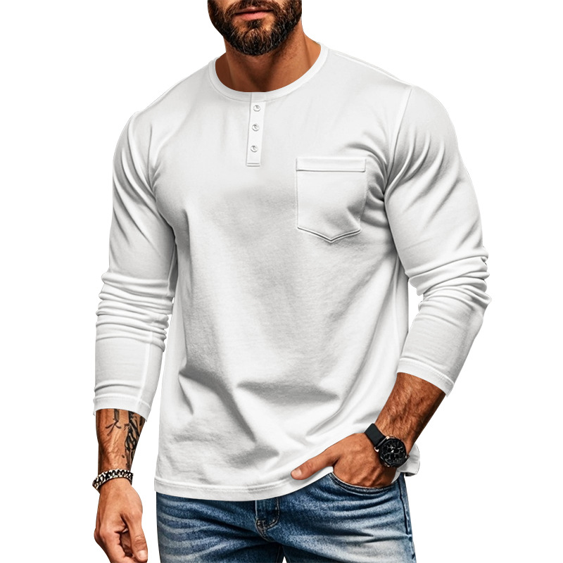 Herr t-shirt slim fit långärmad rund hals för höst och vinter_voghion.com