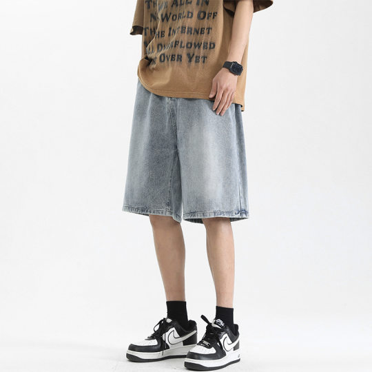 American Street Fashion Brand All-match Denim Shorts Men's Summer Retro Washed Loose Straight Casual Pants