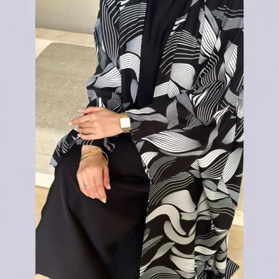 Shawl Arabic Muslim Drop-shoulder Sleeve Printed Robe