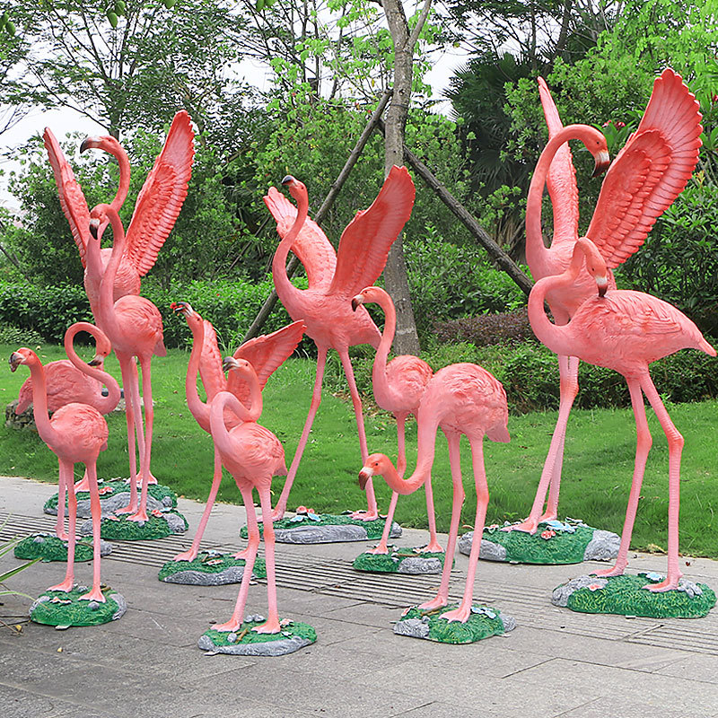 Gran FRP animal escultura simulación Flamingo decoración jardín al aire libre paisaje patio piscina boceto Decoración