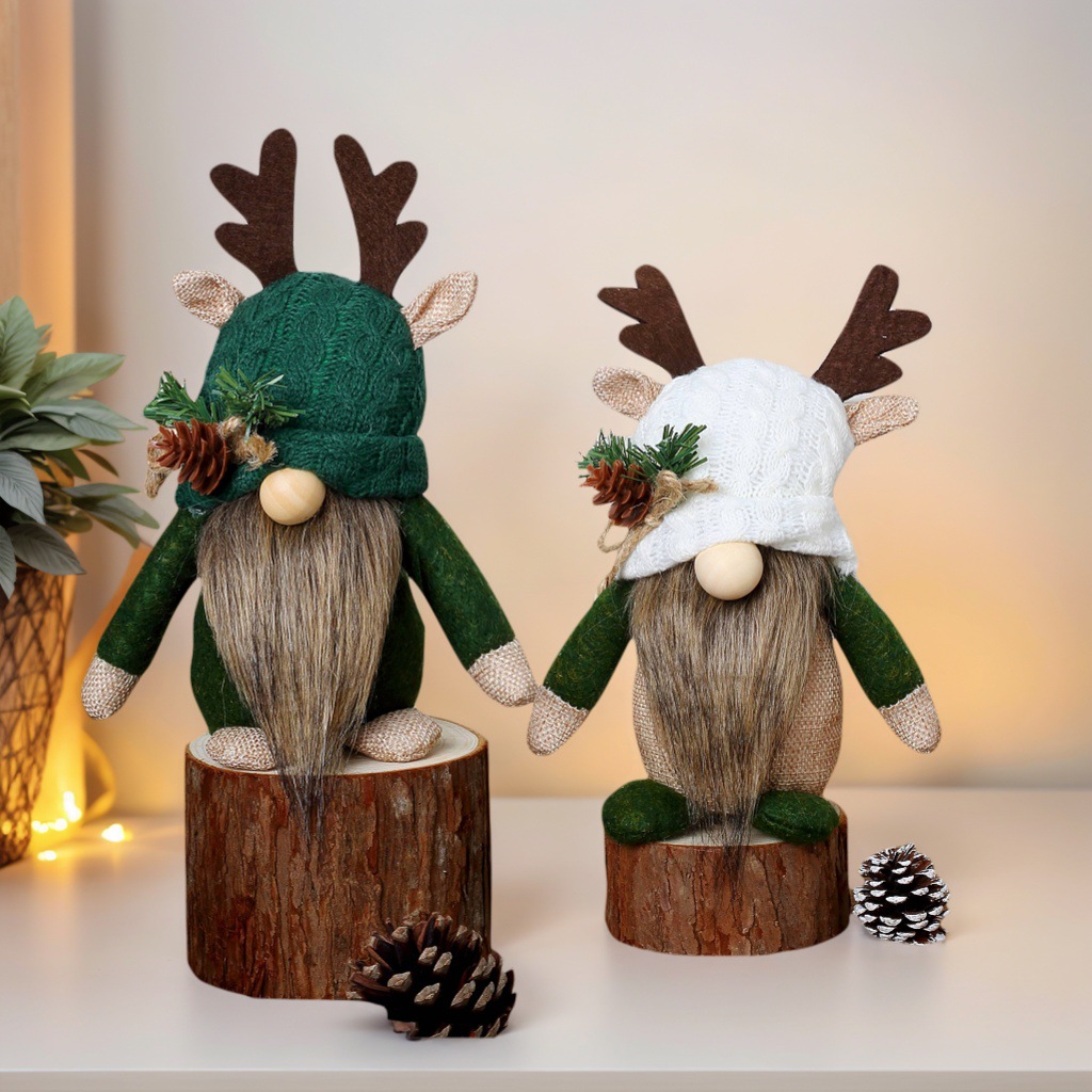 Nuevo estilo transfronterizo lindo muñeco de punto de asta decoración de ventana bosque festivo sin rostro decoración de escritorio para ancianos