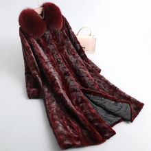 2025年新款水貂外套女中长款貂皮大衣裘皮拼貂