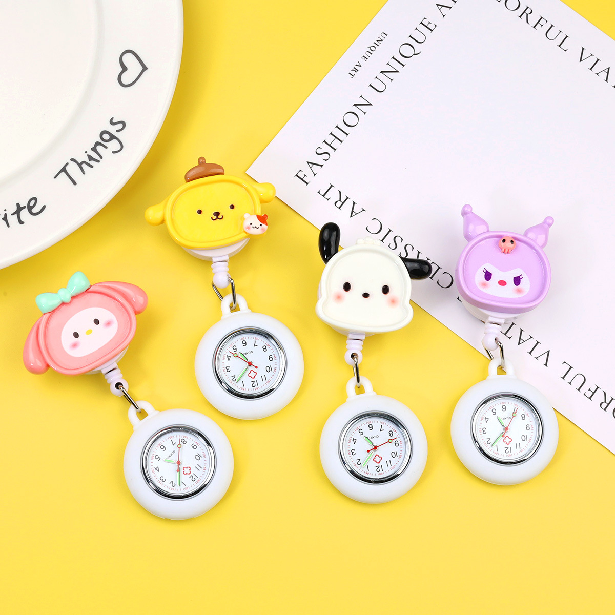 New Cute Cartoon Stretchable Easy to Withdraw Buckle Hanging Watch Nurse Chest Watch Pointer Cute Student Examination Pocket Watch