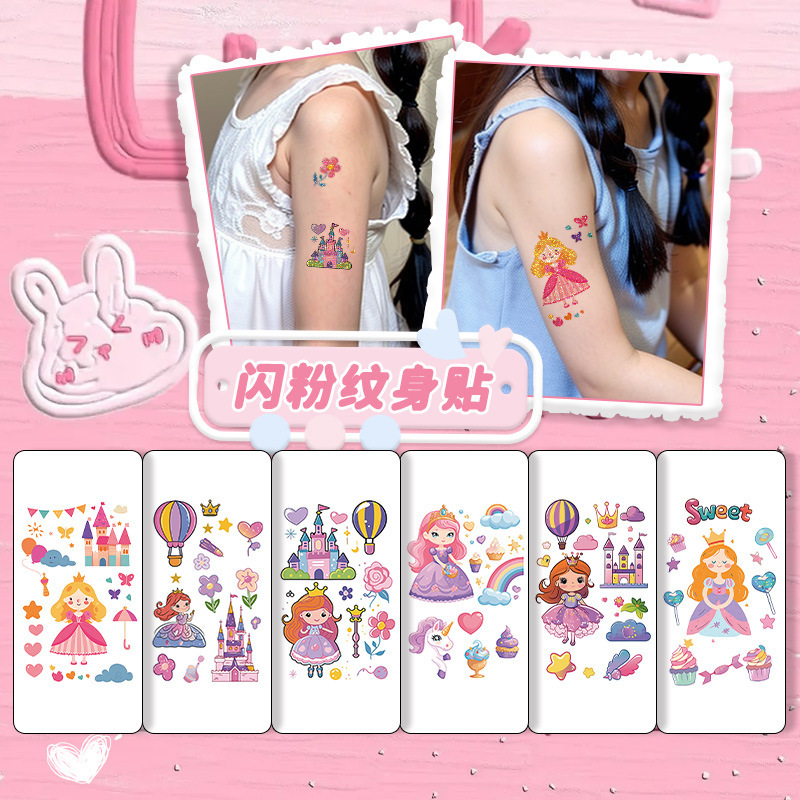 Sweetheart Princess Colorful Glitter Tattoo Sticker Easy to Clean Arm Children's Back-To-School Personalized Niche Cool New Style Sweetheart Princess Colorful Glitter Tattoo Sticker Easy to Clean Arm Children's Back-To-School Personalized Niche Cool New Style