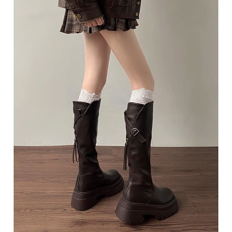 Brown Short Thick-Soled Long Boots for Women, 2024 New Summer Versatile Slimming High Boots, Knee-High Boots Brown Short Thick-Soled Long Boots for Women, 2024 New Summer Versatile Slimming High Boots, Knee-High Boots