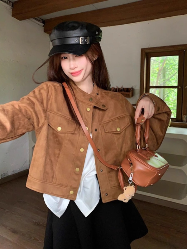 短款麂皮绒外套女春秋新款2025爆款洋气流行小个子高级感夹克上衣|undefined