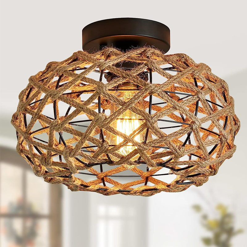Amazon Cross Border Rattan Entrance Ceiling Light Hand-woven Covers Corridor Kitchen Lamps