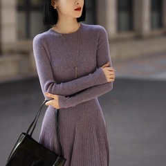 淑女2025新款秋冬100羊毛连衣裙子女半高领法式气质收腰显瘦长裙