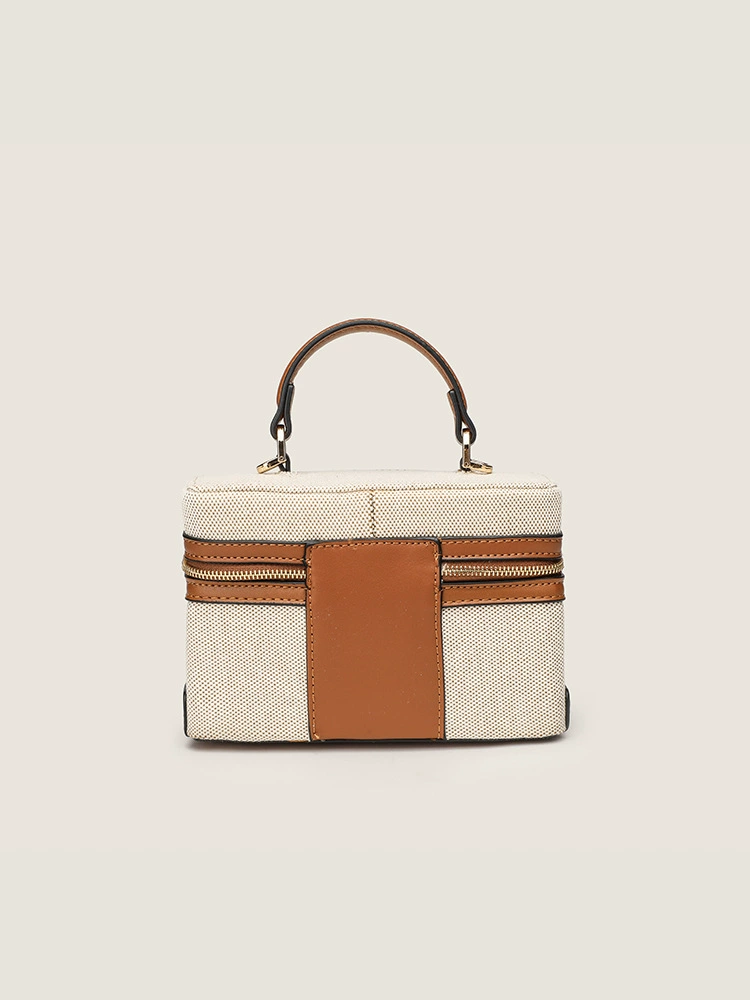 Top-handle vanity bag, canvas & PU options, compact 25.5×9×18 cm