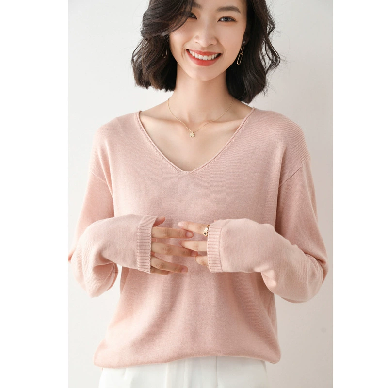 Women's Polyester Pullover (Brand) Slim Long-Sleeve Sweater, Round & V-Neck, Commuting Style