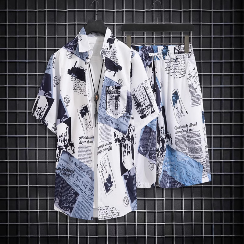 Fancy Shirt Shorts suit Men's Summer Puppy Handsome Seaside Vacation Basketball Clothes Casual Two-Piece Korean Fashionable Set