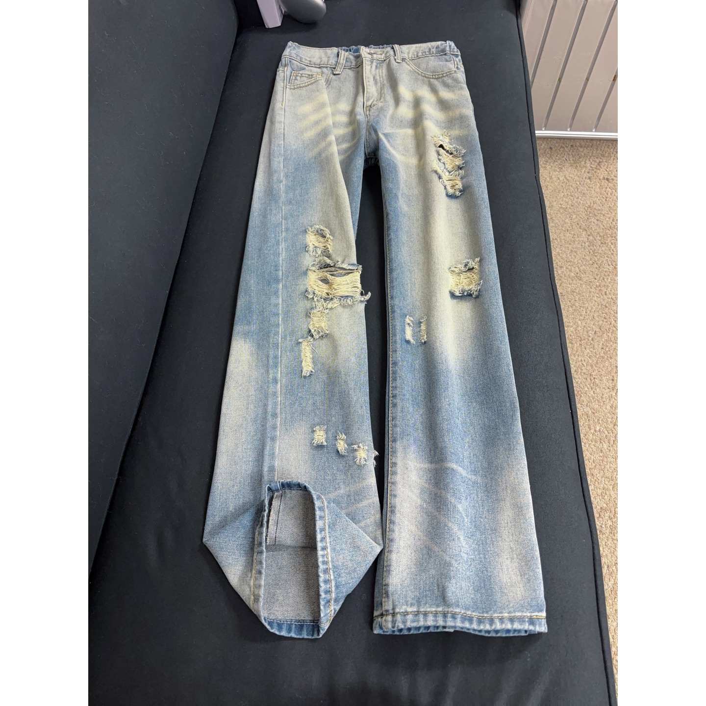 Men's Ripped Jeans High Street Style Slightly Flared Straight Leg Pants Trendy Brand Versatile Summer Design Wasteland Look_mkmklike.com