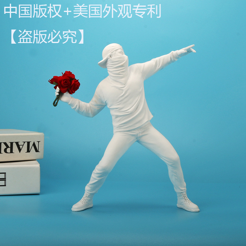 Zhuzhihua Banksy throwing Flower Boy decoration creative light luxury living room artistic figure sculpture home decoration