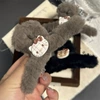 Plaid kt cat-gray plush hair clip