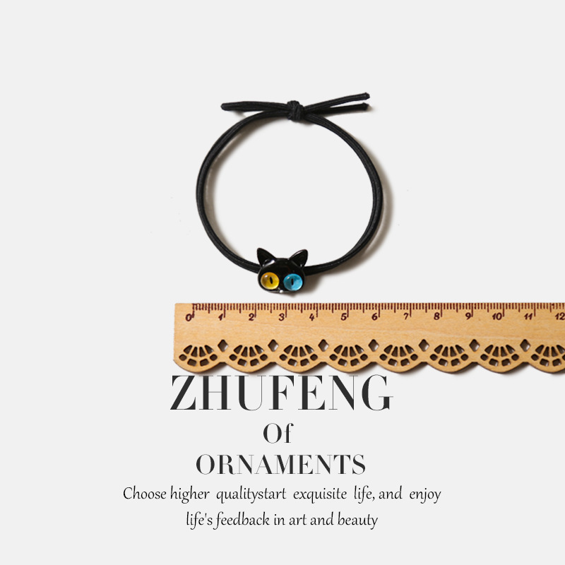 Dos colores pupila ojo grande gato cabeza cuerda hembra lindo de dibujos animados japonés y coreano simple todo partido aleación cabeza chica pelo corbata tocado