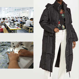 2021年日本设计师定制新款90白鸭绒印花女中长款羽绒棉服加厚外套