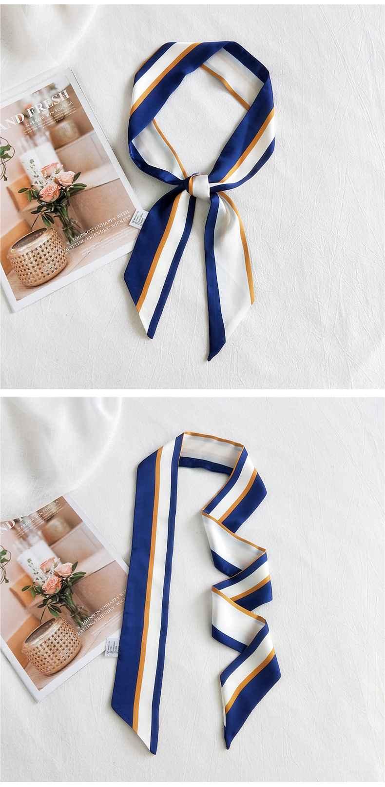 30g Weight Silk Scarf Classification Travel Occasion Unisex Gender Sweet Style Khaki, Grey, White, Purple, Red, Green, Blue, Yellow, Black Color Fashion Narrow Long Small Silk Scarf 16