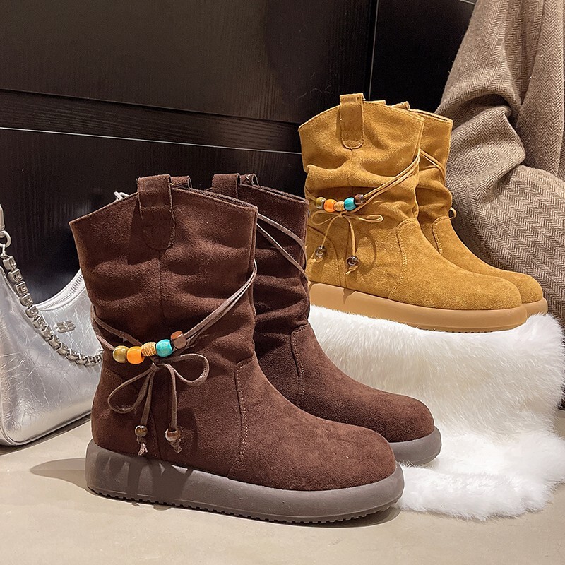 Stunning Flat Birkenstock-Style Ankle Boots for Women, 2025 New Popular Model with Internal Height Increase, Autumn and Winter Plush Slouch Boots